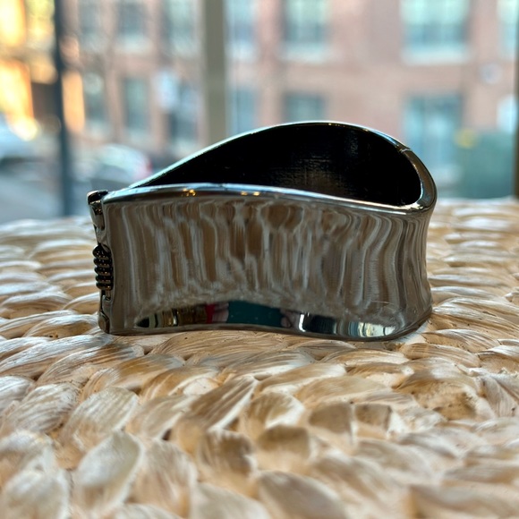 Express Jewelry - Express Shiny Curvy Thick Gun Metal Hinge Bangle Bracelet